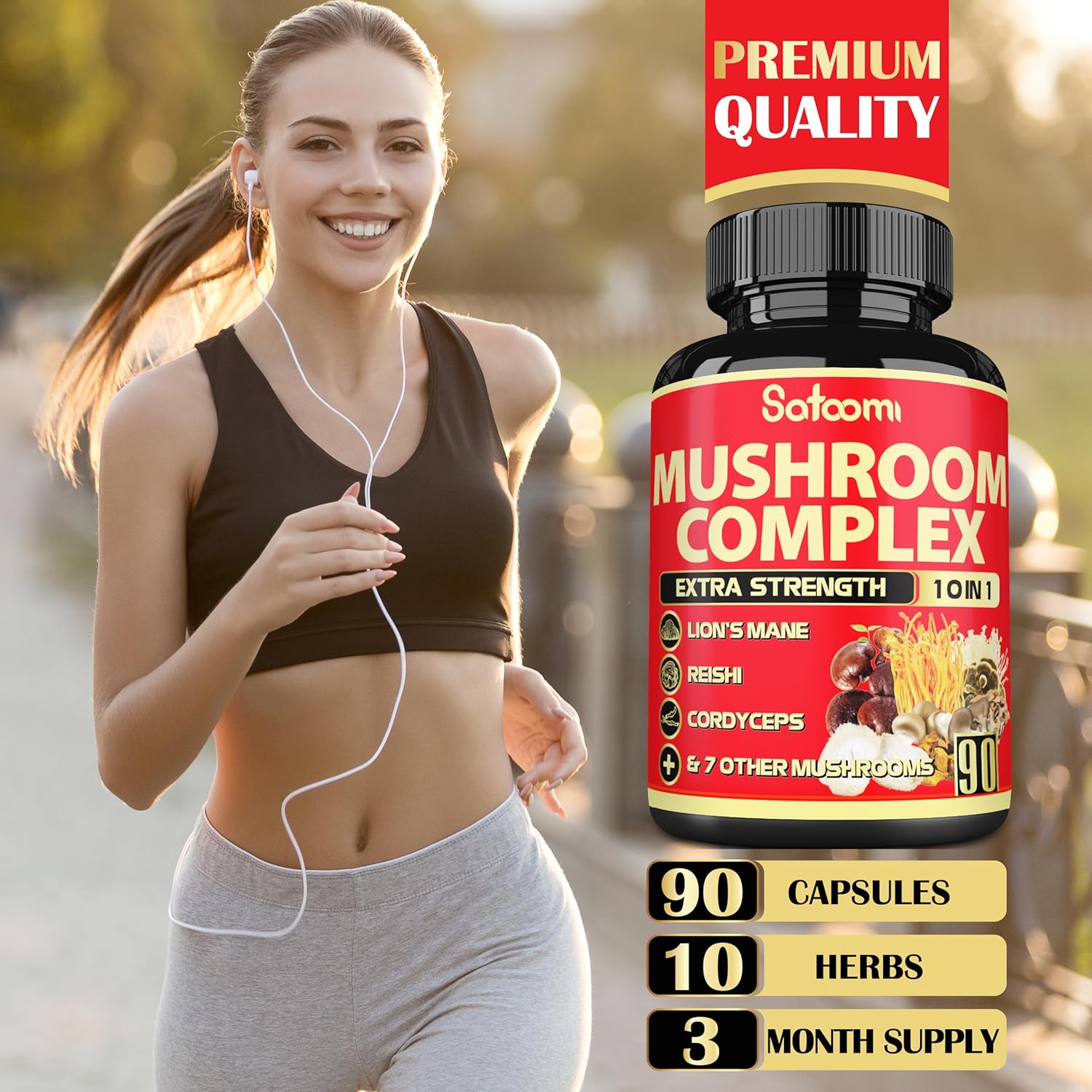 Premium 10in1 Mushroom Supplement Complex - Lions Mane, Cordyceps, Reishi, Chaga - Memory and Focus Brain Supplements - 90 Day Supply