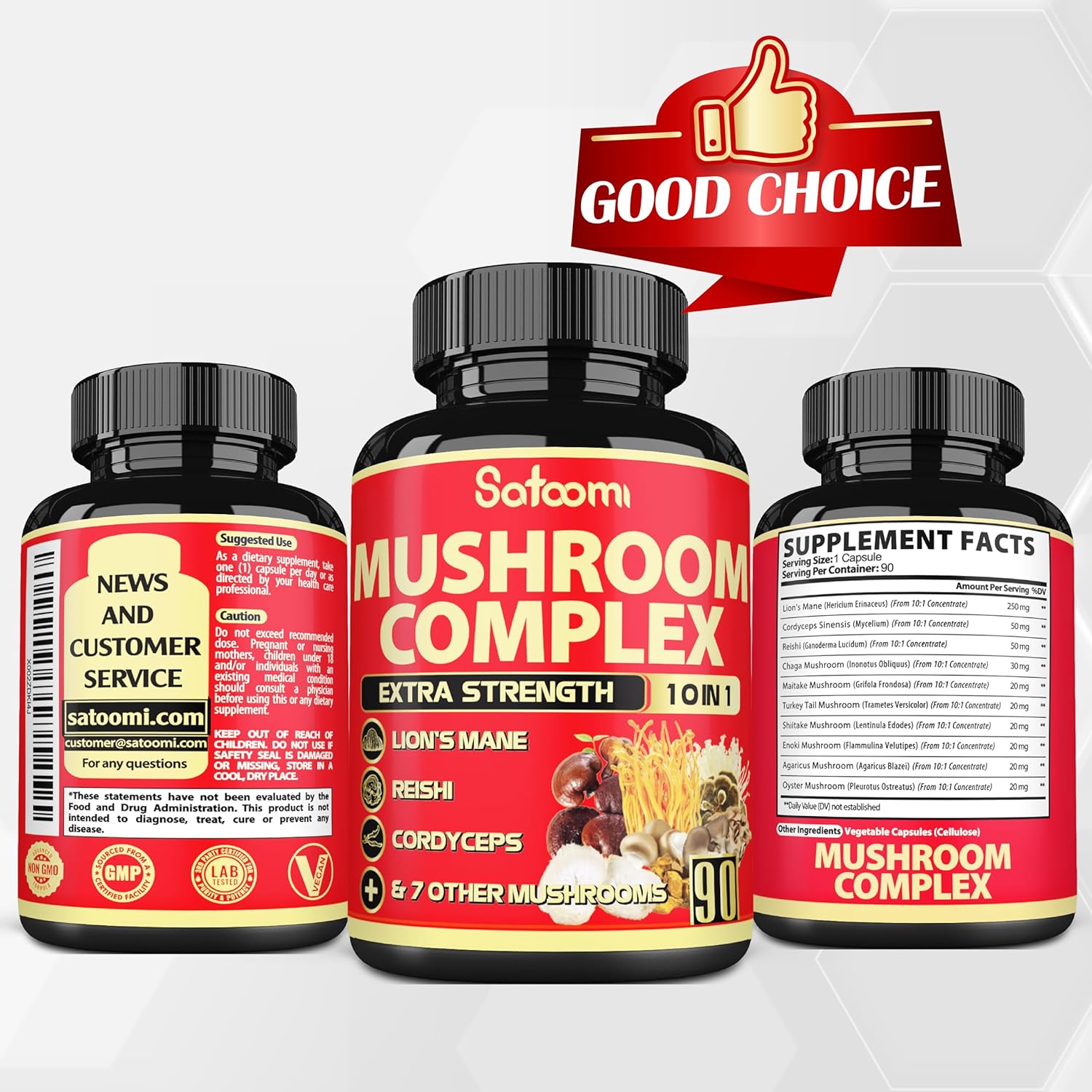 Premium 10in1 Mushroom Supplement Complex - Lions Mane, Cordyceps, Reishi, Chaga - Memory and Focus Brain Supplements - 90 Day Supply