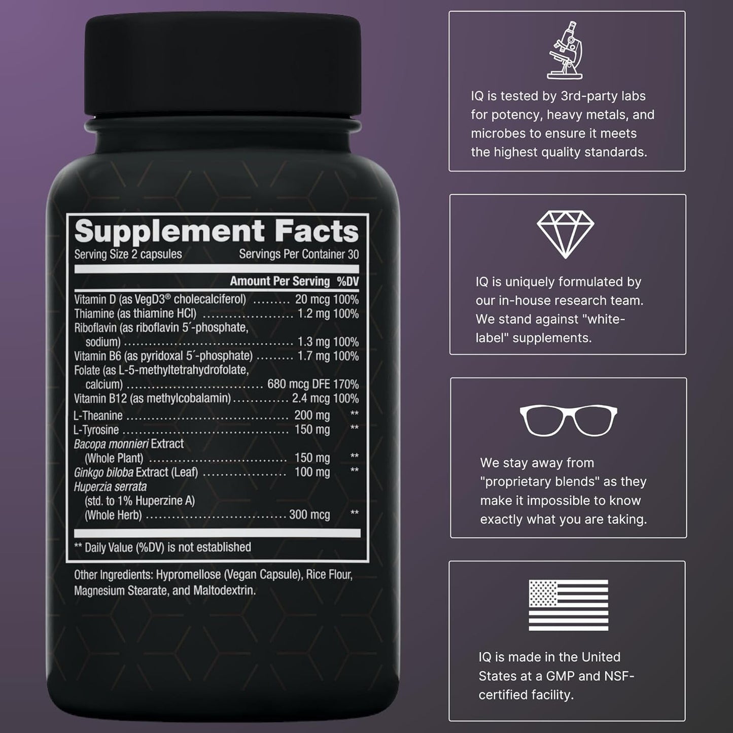 Premium 11-in-1 Nootropic Supplement for Memory & Cognition - Ginkgo, Bacopa, Huperzine, L-Theanine, L-Tyrosine, B-Complex - 60 Count