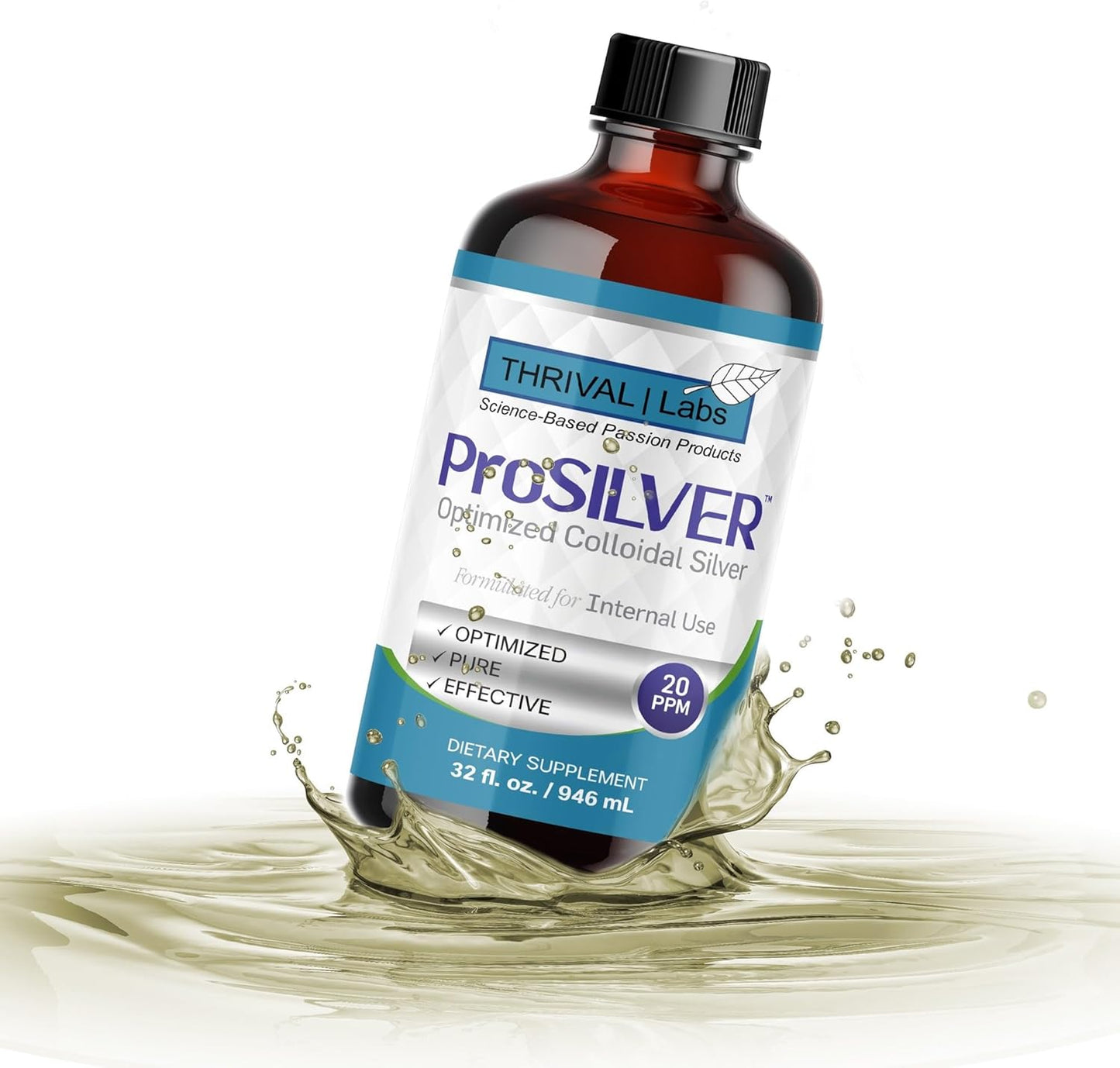 Premium 20 PPM Colloidal Silver Liquid (32oz) for Immune Support - Thrival Labs