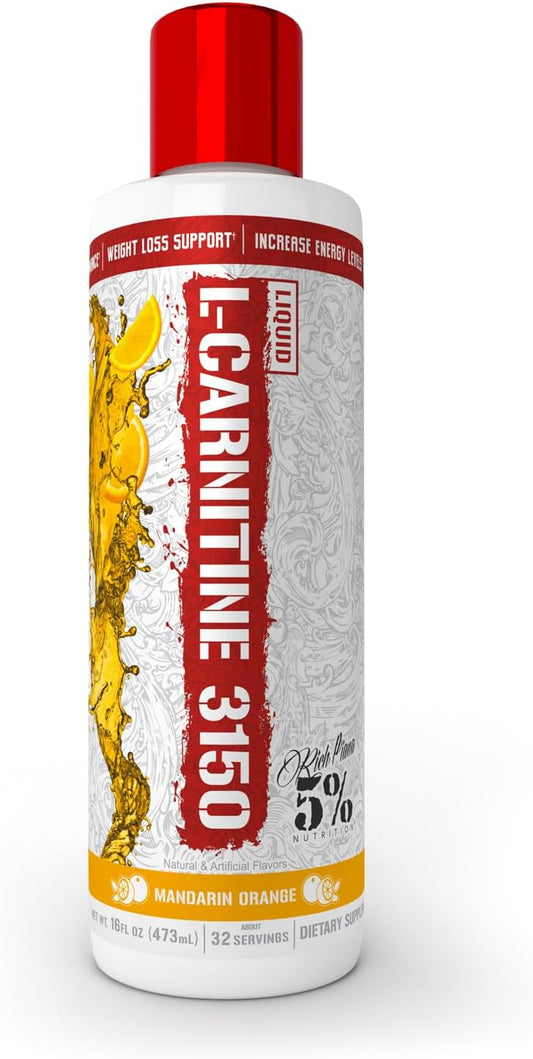 Premium 5% Nutrition Rich Piana Liquid L-Carnitine 3150 with 4 Source Blend and GBB for Ultimate Performance (Mandarin Orange)