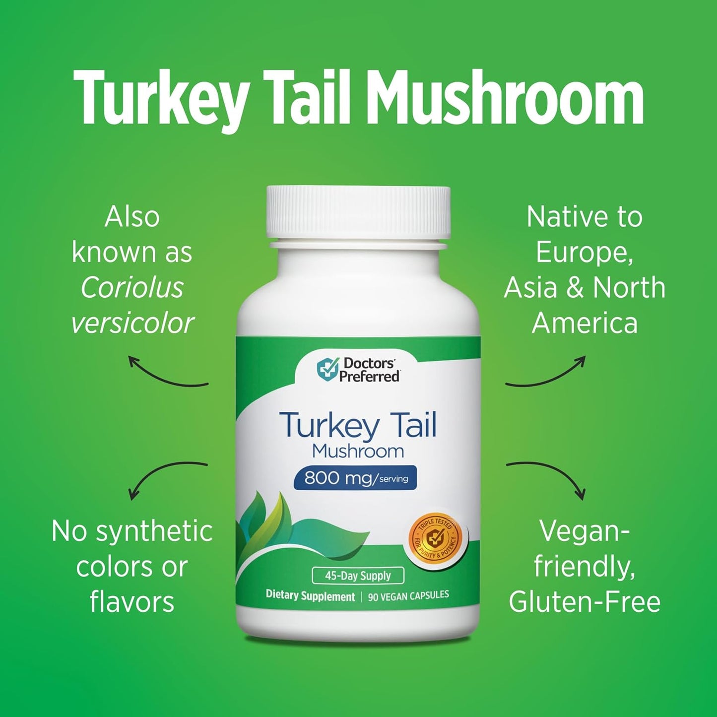 Premium 800 MG Turkey Tail Mushroom Supplement - 90 Vegan Capsules, Recommended by Doctors