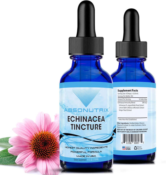 Premium Absonutrix Echinacea Tincture 390mg - 4oz Liquid, 302 Servings - Made in USA - Quality Ingredients - Non-GMO - Quick Absorption
