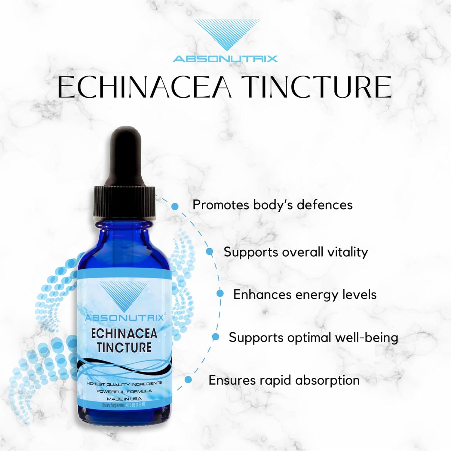 Premium Absonutrix Echinacea Tincture 390mg - 4oz Liquid, 302 Servings - Made in USA - Quality Ingredients - Non-GMO - Quick Absorption