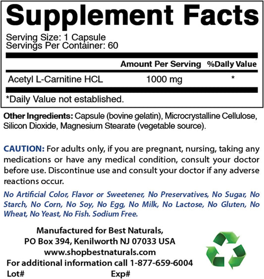 Premium Acetyl L-Carnitine 1000mg with Magnesium Glycinate 425mg for Optimal Health & Wellness