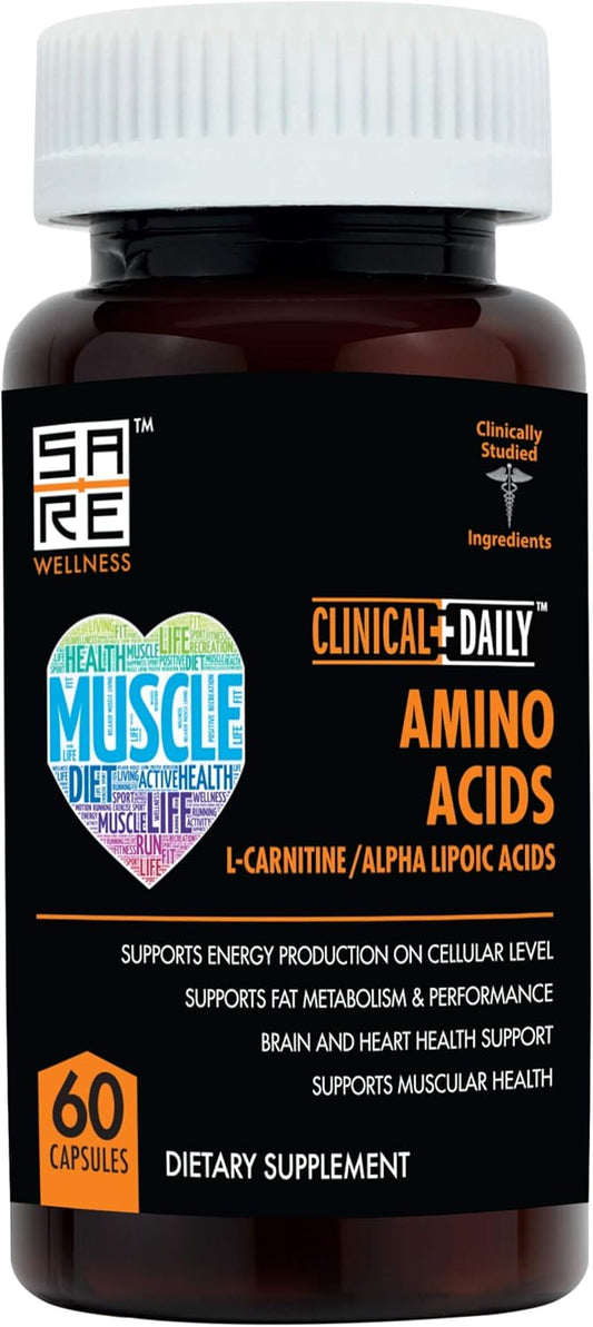 Premium Acetyl L Carnitine & Alpha Lipoic Acid Capsules - Essential Amino Acids Supplement for Metabolism, Brain, Heart, Muscle Health - 60 Pills for Women, Men, Elderly