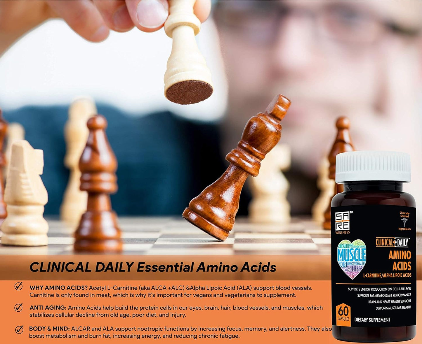 Premium Acetyl L Carnitine & Alpha Lipoic Acid Capsules - Essential Amino Acids Supplement for Metabolism, Brain, Heart, Muscle Health - 60 Pills for Women, Men, Elderly