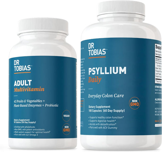 Premium Adult Multivitamin with Psyllium for Energy, Immunity & Digestive Health, 42 Fruits/Veggies, Psyllium Husk, Bentonite Clay, Flaxseed
