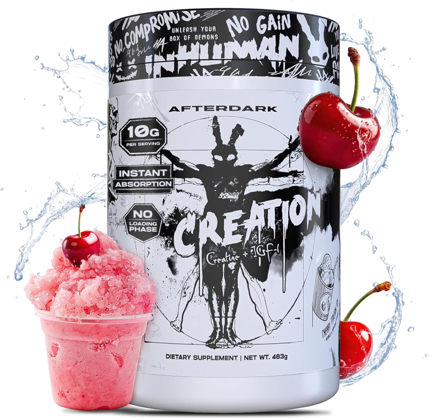 Premium AfterDark Creatine Monohydrate Powder - 10000mg Blend for Power & Muscle Growth - GMP Certified, Made in USA - Cherry Italian Ice Flavor - 21 Servings