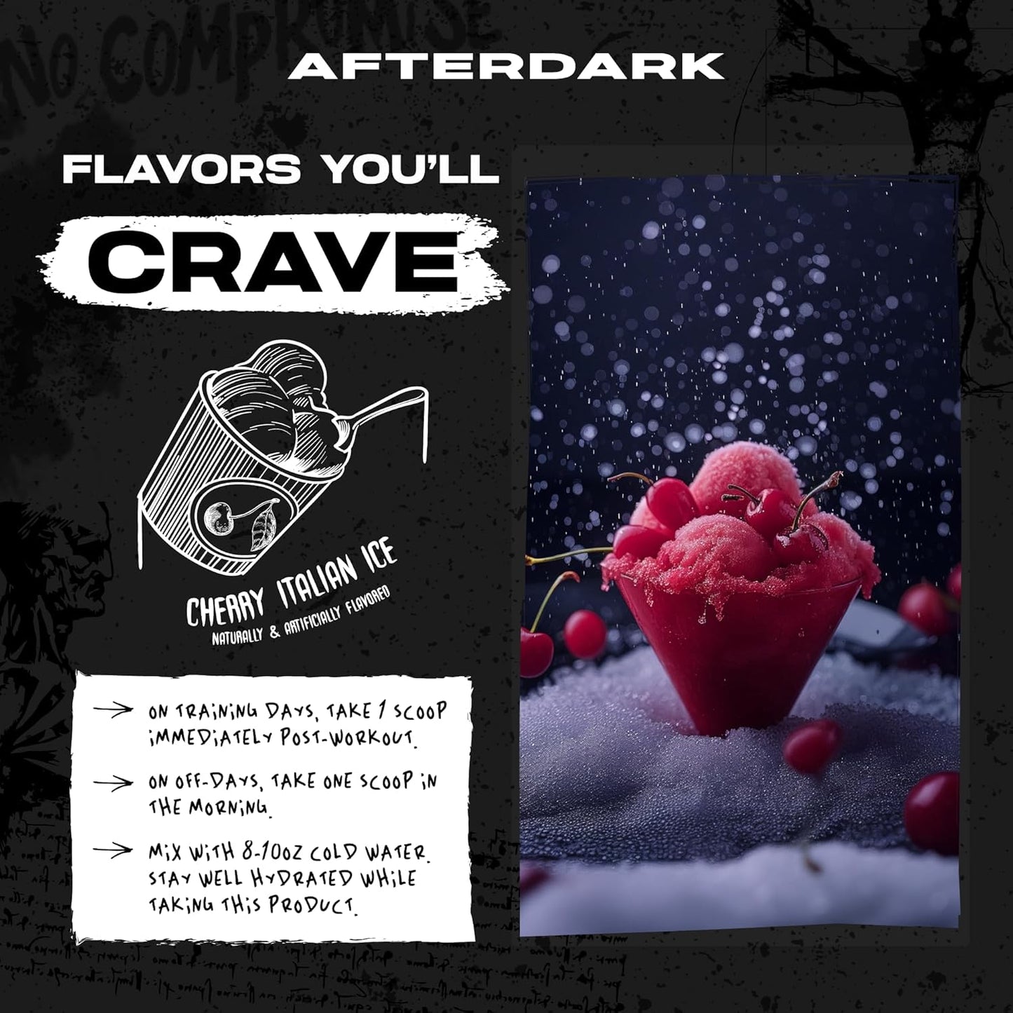 Premium AfterDark Creatine Monohydrate Powder - 10000mg Blend for Power & Muscle Growth - GMP Certified, Made in USA - Cherry Italian Ice Flavor - 21 Servings