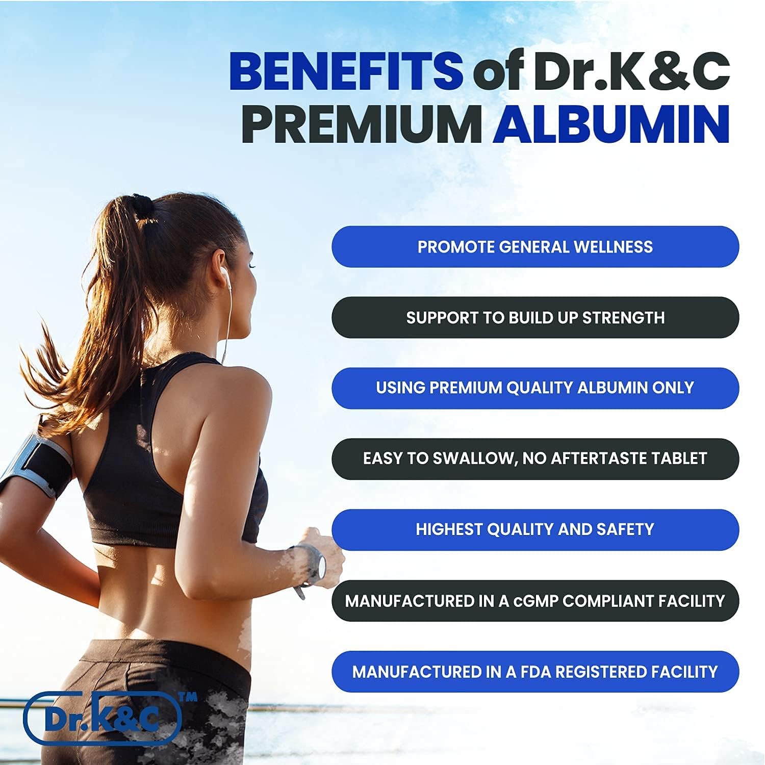 Premium Albumin Protein Supplement 1000mg - 120 Tablets for Healthy Kidney & Liver, General Wellness, Energy Support - Dr.K&C Life Balance Formula