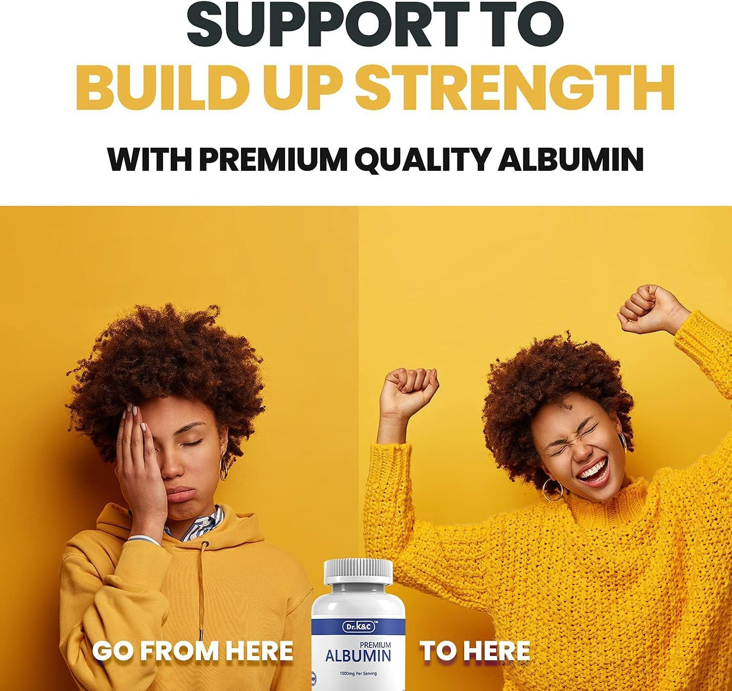 Premium Albumin Protein Supplement 1000mg - 120 Tablets for Healthy Kidney & Liver, General Wellness, Energy Support - Dr.K&C Life Balance Formula