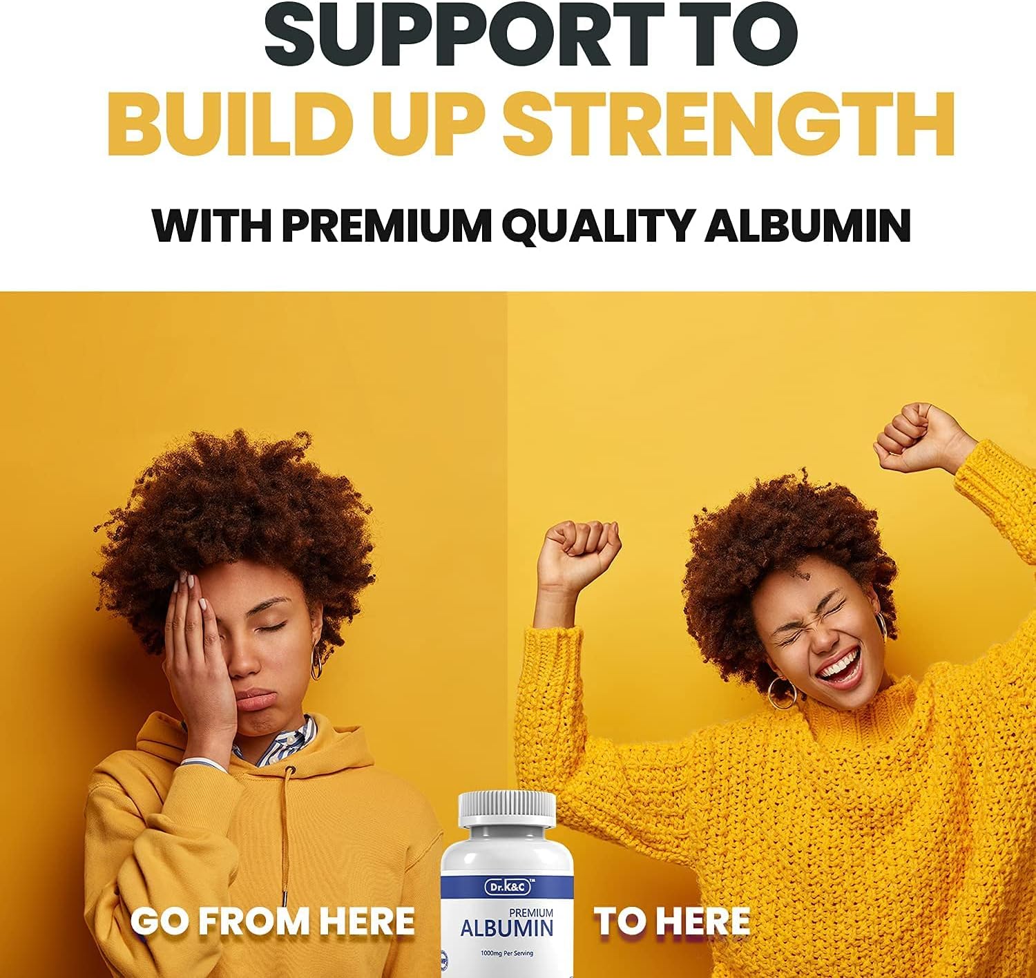 Premium Albumin Protein Supplement 1000mg - 120 Tablets for Healthy Kidney & Liver, General Wellness, Energy Support - Dr.K&C Life Balance Formula