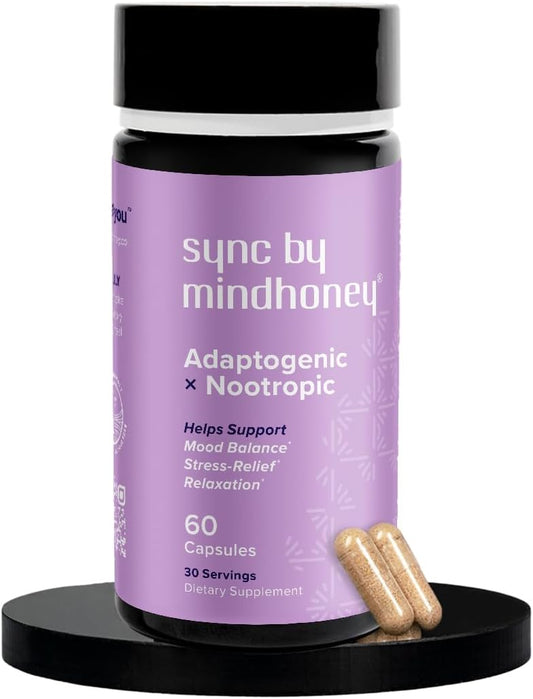 Premium All-in-One 60-Count Adaptogenic Supplement for Relaxation and Stress Relief with Magnesium, Ashwagandha, Nootropics, Adaptogens, Minerals, and Vitamins by MindHoney