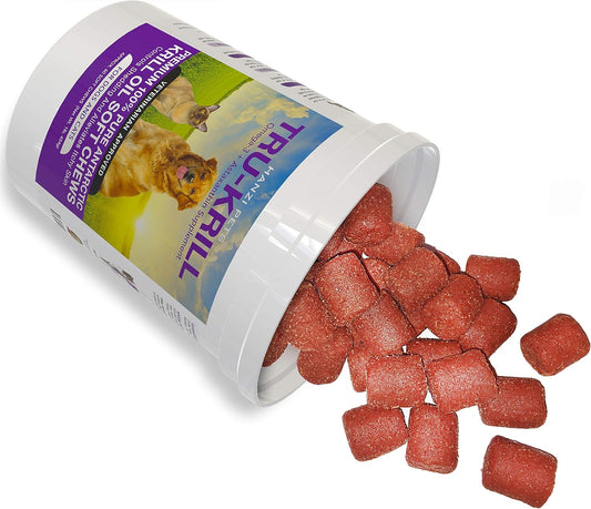 Premium Antarctic Krill Oil Soft Chews for Dogs | Omega 3, Astaxanthin, Vitamin E | Skin & Coat Support | Low Allergen & Calorie | Made in USA | 60 Chews