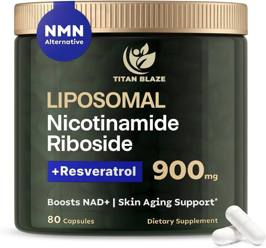 Premium Anti-Aging Supplement: TITAN BLAZE NAD+ Nicotinamide Riboside with Resveratrol & Quercetin - 80 Capsules, 900mg - Energy, Focus, Cellular Support