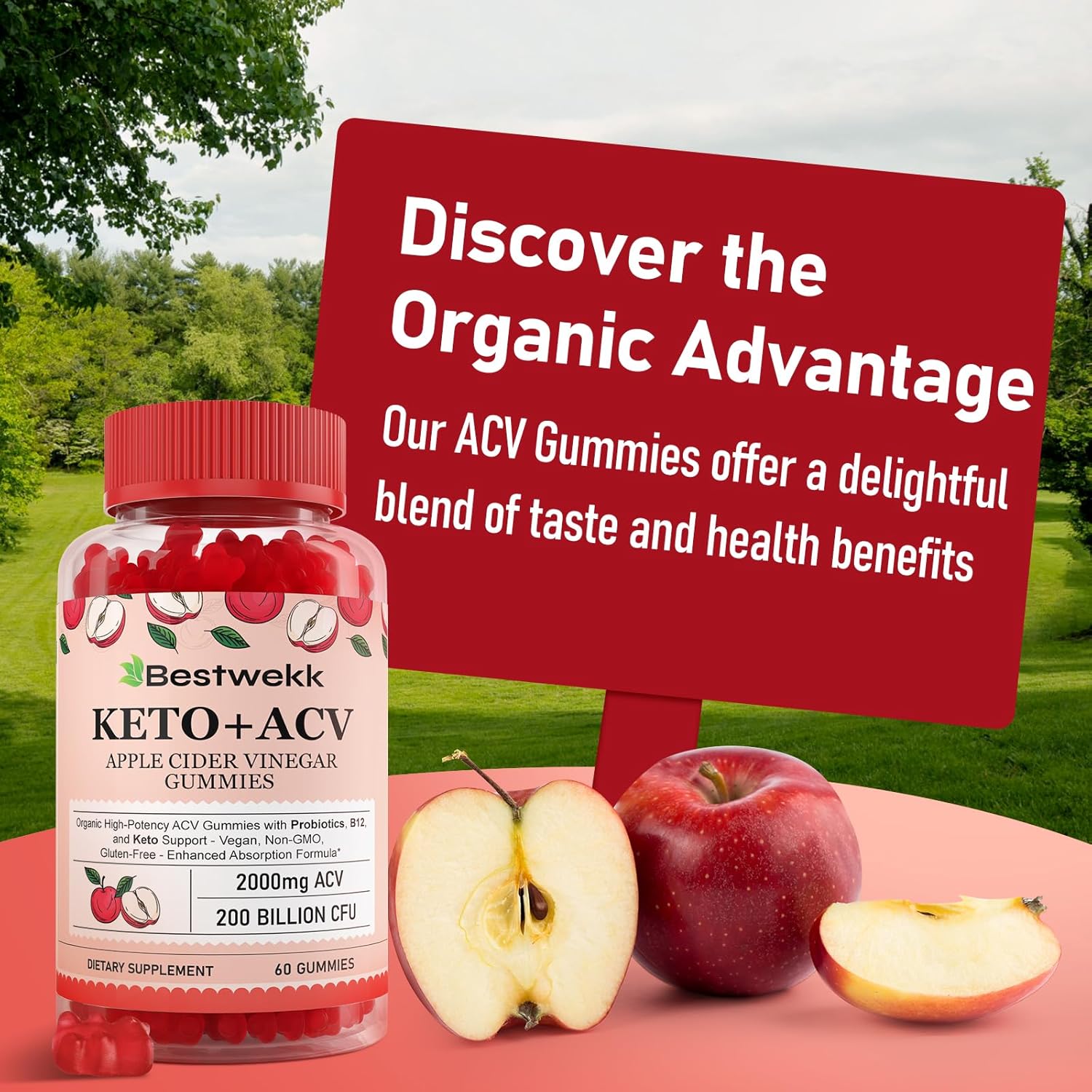 Premium Apple Cider Vinegar Gummies with Probiotics, B12, and Keto Support - 2000mg Max Strength for Digestion, Metabolism, Detox, Gut & Immune Health - Non-GMO, Gelatin-Free - 120 Keto ACV Gummies