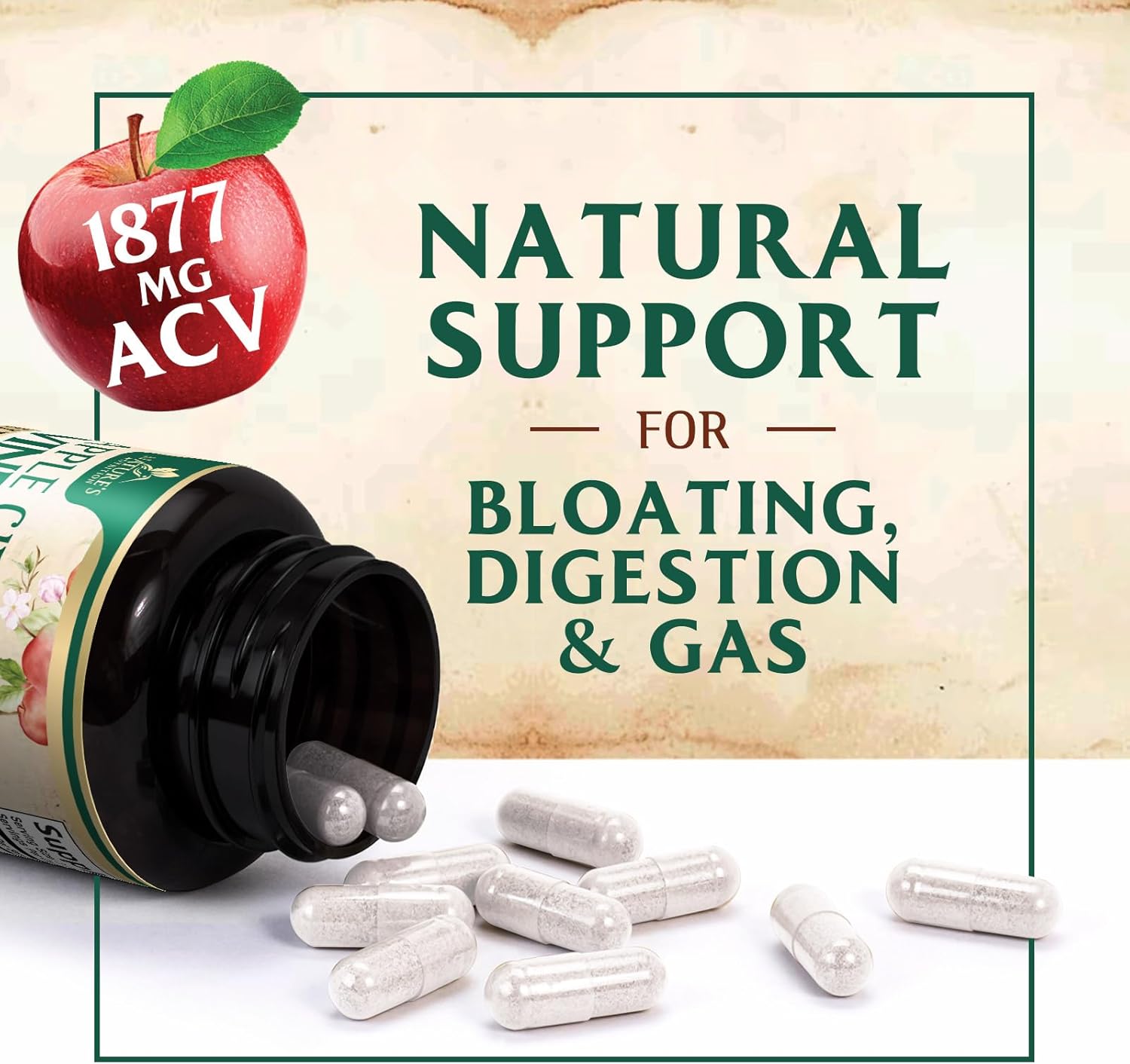 Premium Apple Cider Vinegar Pills with Vitamin D3 & Zinc - 1877mg per serving - Supports Detox, Cleanse, Joint Health, Immunity, and Digestion - Gluten Free - 60 Capsules