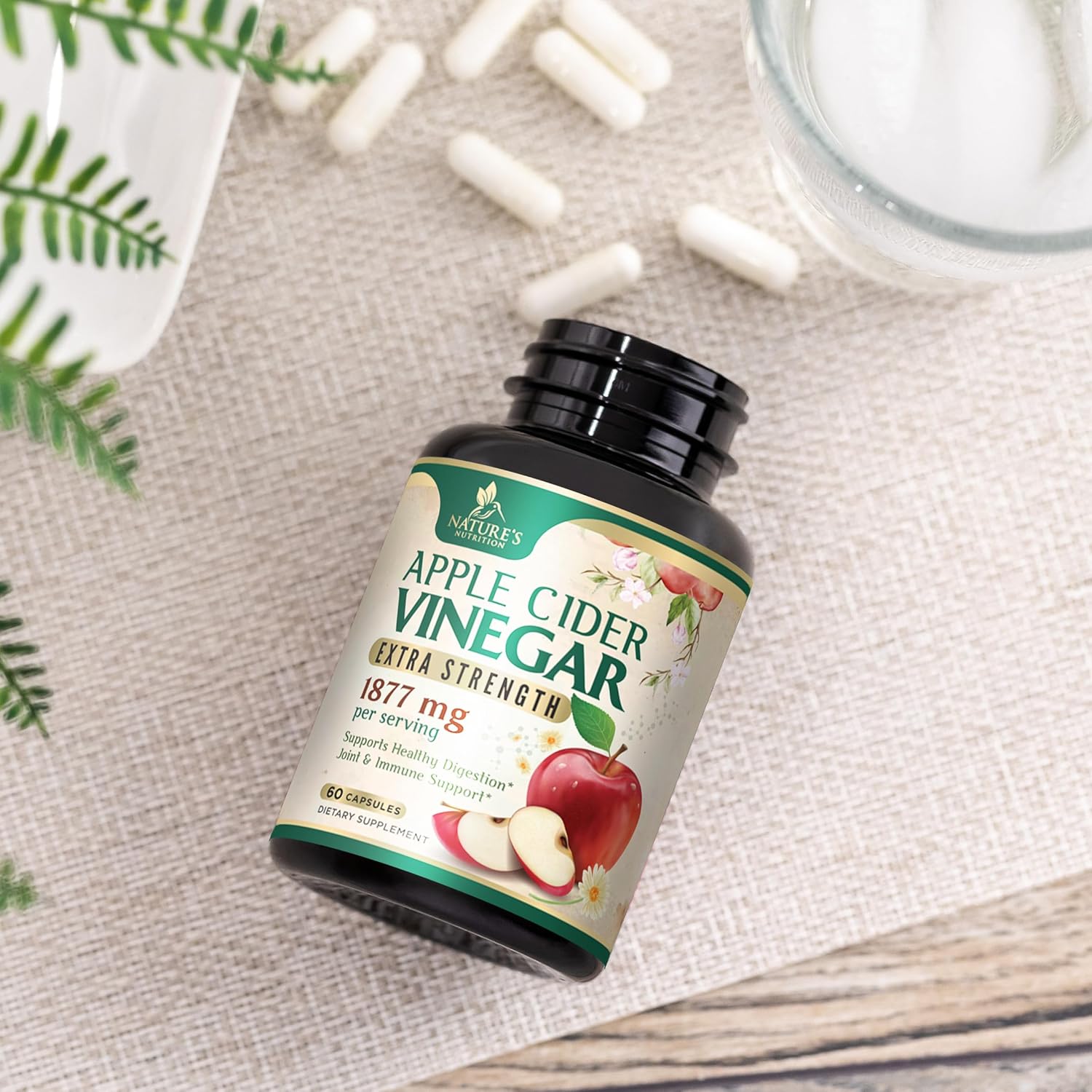 Premium Apple Cider Vinegar Pills with Vitamin D3 & Zinc - 1877mg per serving - Supports Detox, Cleanse, Joint Health, Immunity, and Digestion - Gluten Free - 60 Capsules