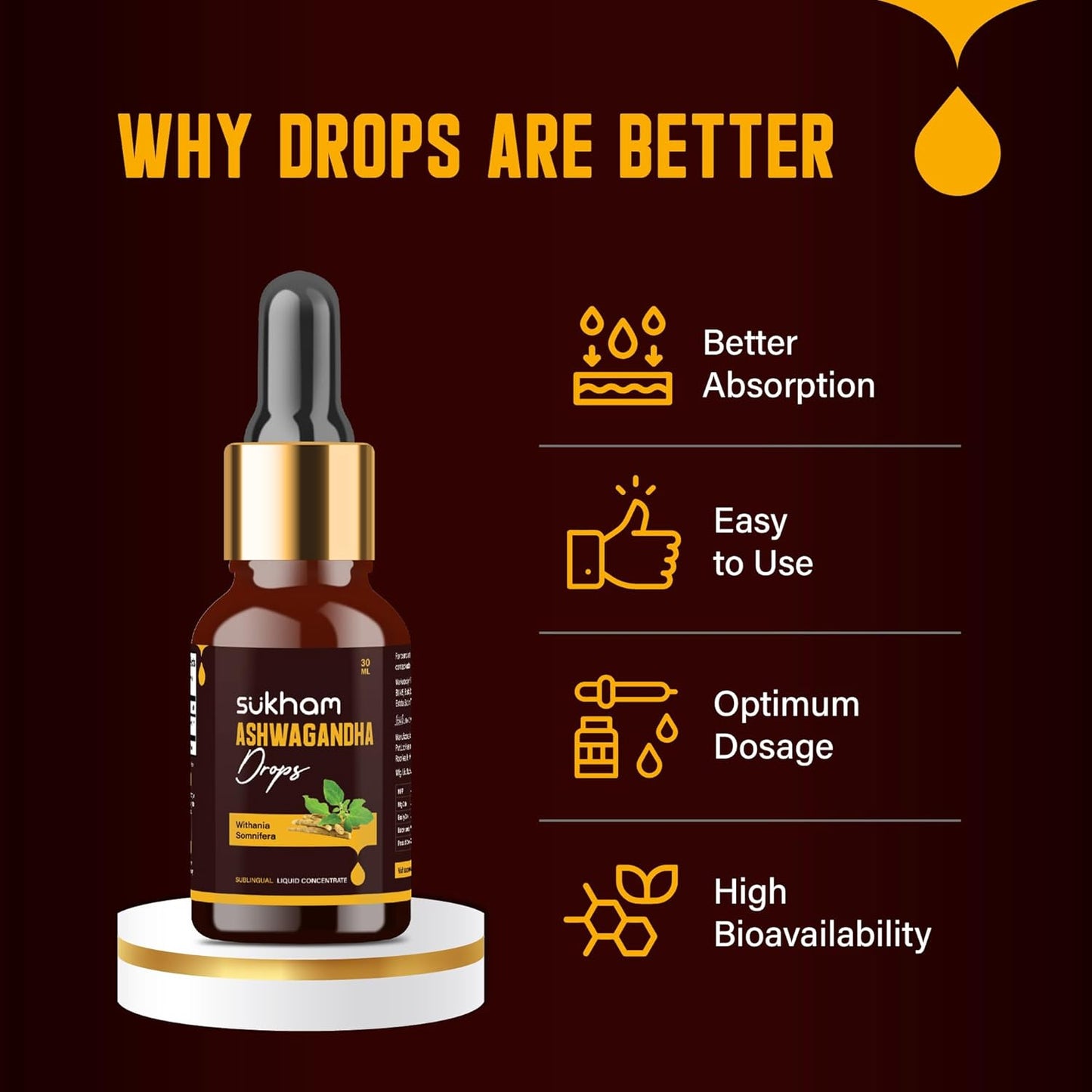 Premium Ashwagandha Liquid Drops - Pure Root Extract | Lab Tested for Quality | Boost Energy & Immunity | 1 FL.OZ (40 Servings) - Withanolides & Withaferins