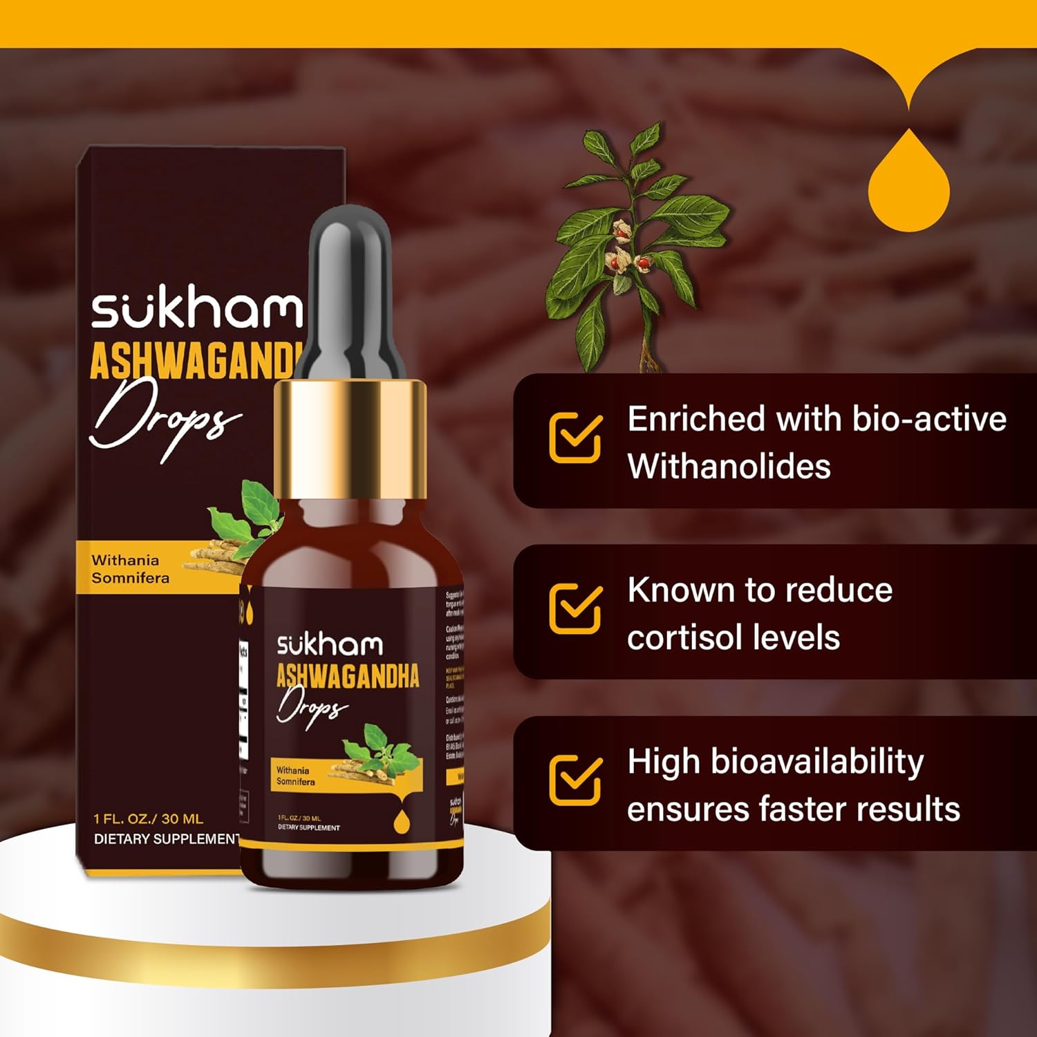 Premium Ashwagandha Liquid Drops - Pure Root Extract | Lab Tested for Quality | Boost Energy & Immunity | 1 FL.OZ (40 Servings) - Withanolides & Withaferins