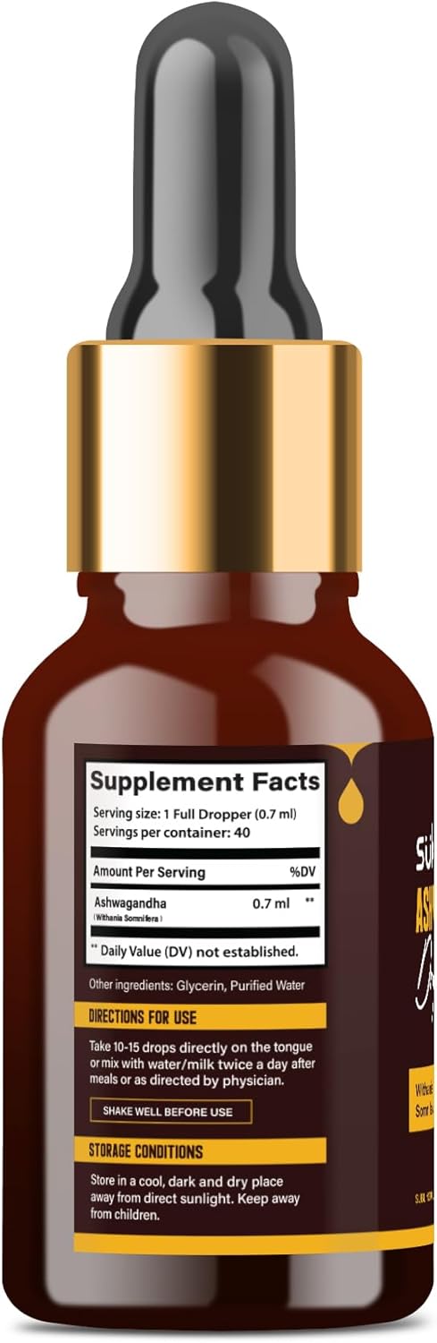 Premium Ashwagandha Liquid Drops - Pure Root Extract | Lab Tested for Quality | Boost Energy & Immunity | 1 FL.OZ (40 Servings) - Withanolides & Withaferins