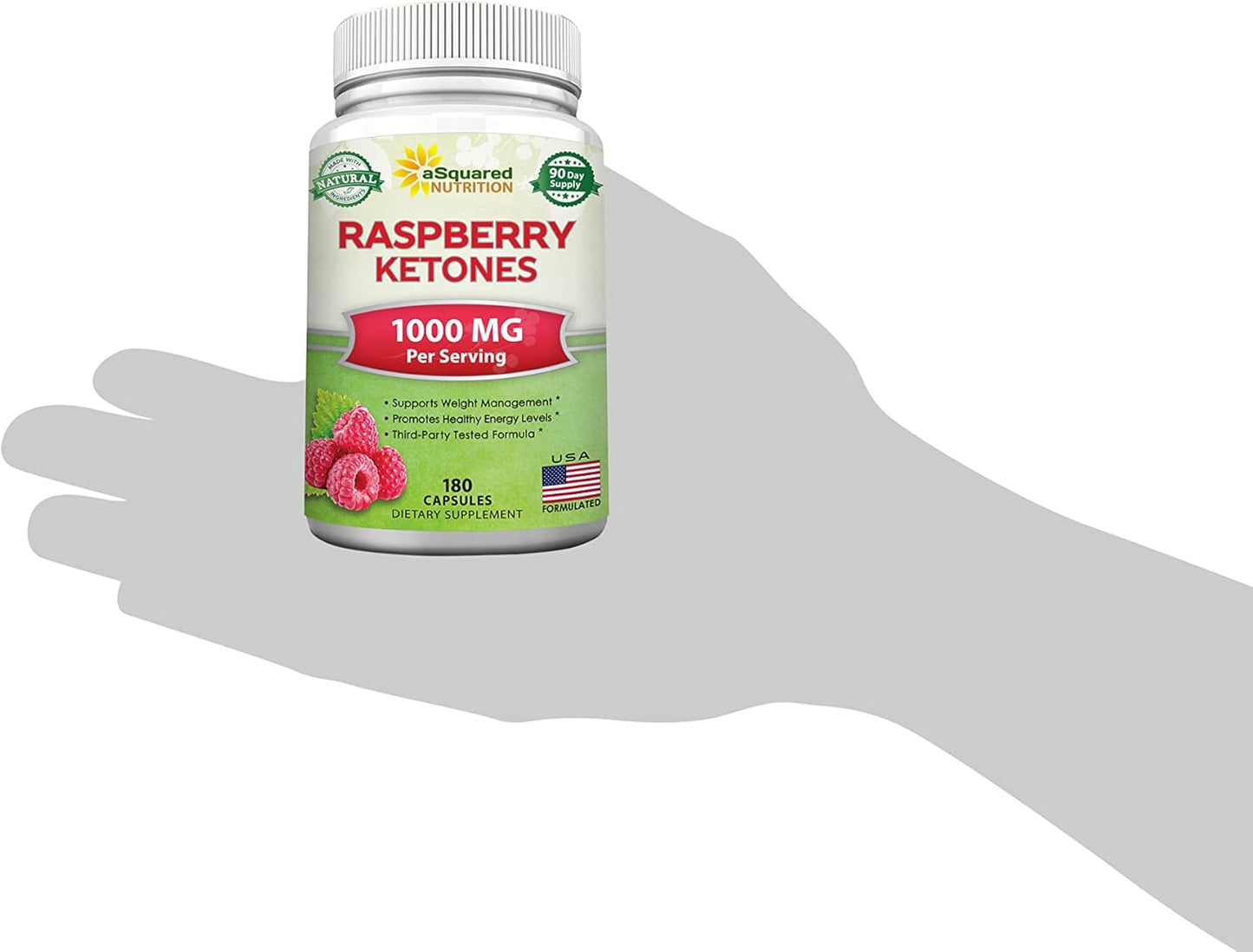 Premium aSquared Nutrition Raspberry Ketones 1000mg for Weight Loss - 180 Capsules - Appetite Suppressant & Energy Booster