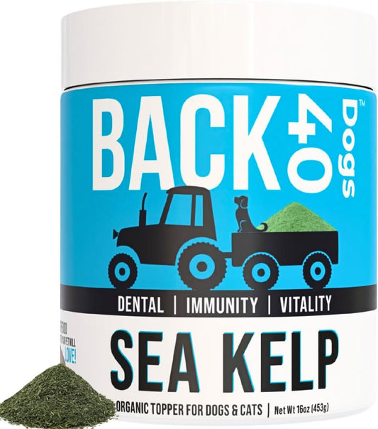 Premium Back 40 Dogs Kelp Powder Supplement - 453g for Optimal Pet Health - Rich in Iodine & Omegas - Supports Thyroid, Dental, Immune, Digestive, & Heart Health