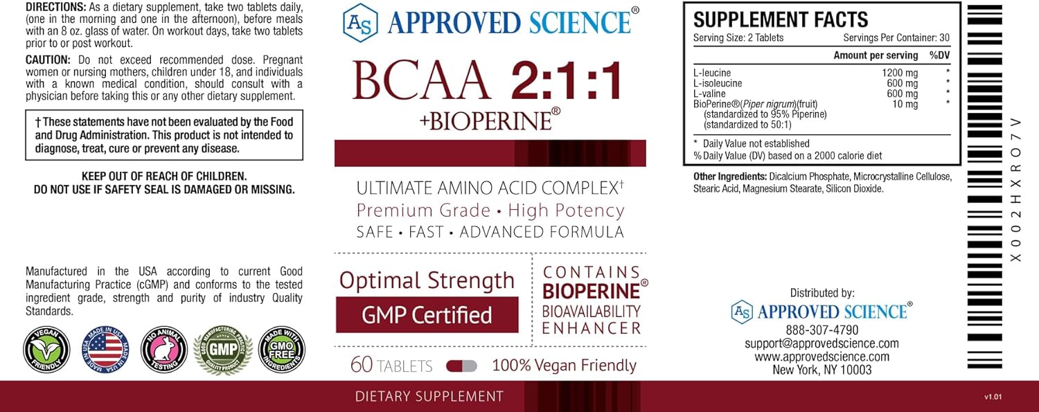 Premium BCAA Supplement for Muscle Development - 60 Tablets, 2400mg - Boost Performance with L-Leucine, L-Isoleucine, L-Valine - Non-GMO, Made in USA