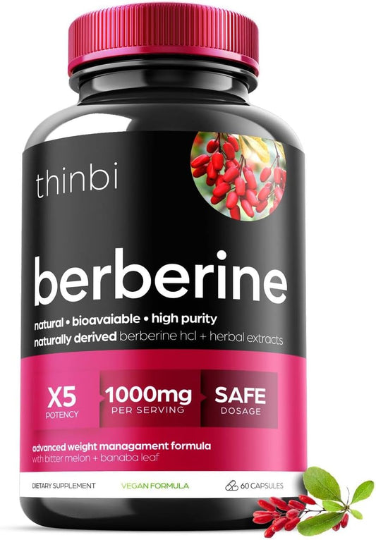 Premium Berberine Supplement for Weight Management - 1000mg Capsules with Bitter Melon & Banaba Leaf - Barberry Extract - 30 Servings