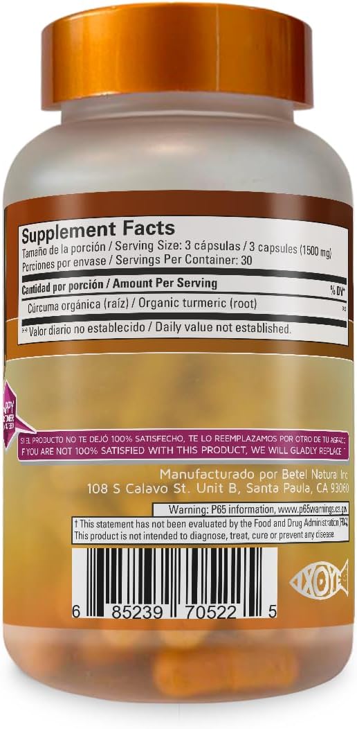 Premium Betel Natural Turmeric Capsules - 1500mg per Serving - 90 Capsules