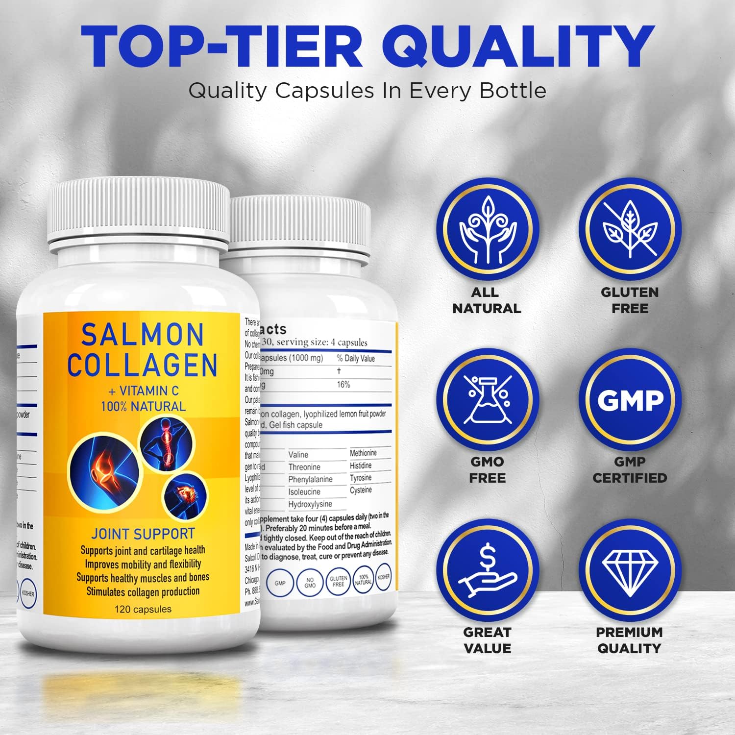 Premium Bioactive Marine Collagen Capsules - Joint Support, Healthy Skin, Hair & Nails | 100% Natural Fish Collagen Supplement for Women & Men - 1 Month Supply
