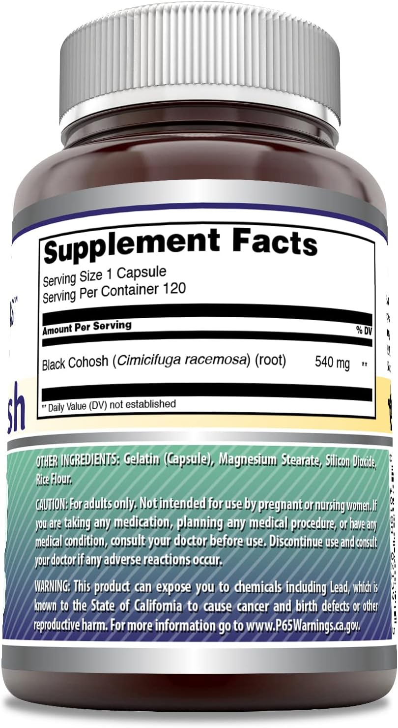 Premium Black Cohosh Supplement 540mg - 120 Capsules | Non-GMO & Gluten-Free | Made in USA by Amazing Nutrition
