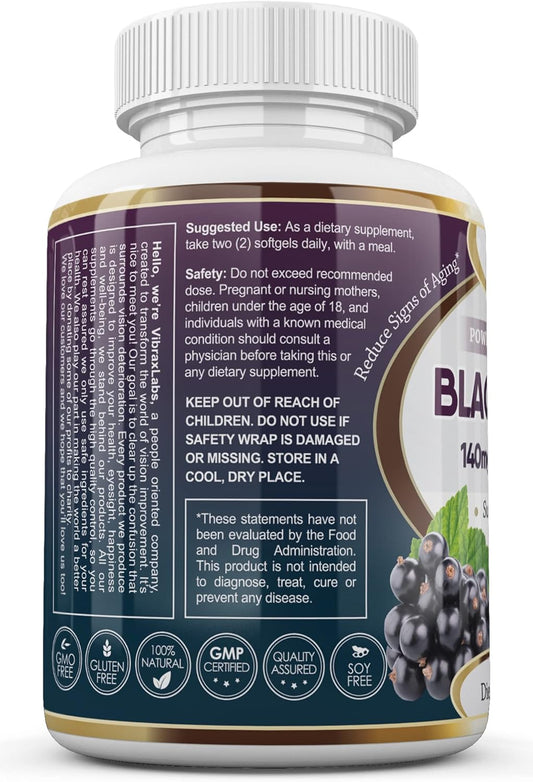 Premium Black Currant Oil Softgel Supplement - 1000mg Hexane-Free Anti Aging Antioxidant for Hair, Skin, Joints, and Eyes - High GLA Formula for Health