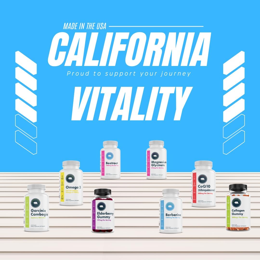 Premium California Vitality Beetroot Capsules - 1300mg, 60 Capsules - Vegan, Non-GMO - Made in USA - Beetroot Supplement for Adults - 30 Servings
