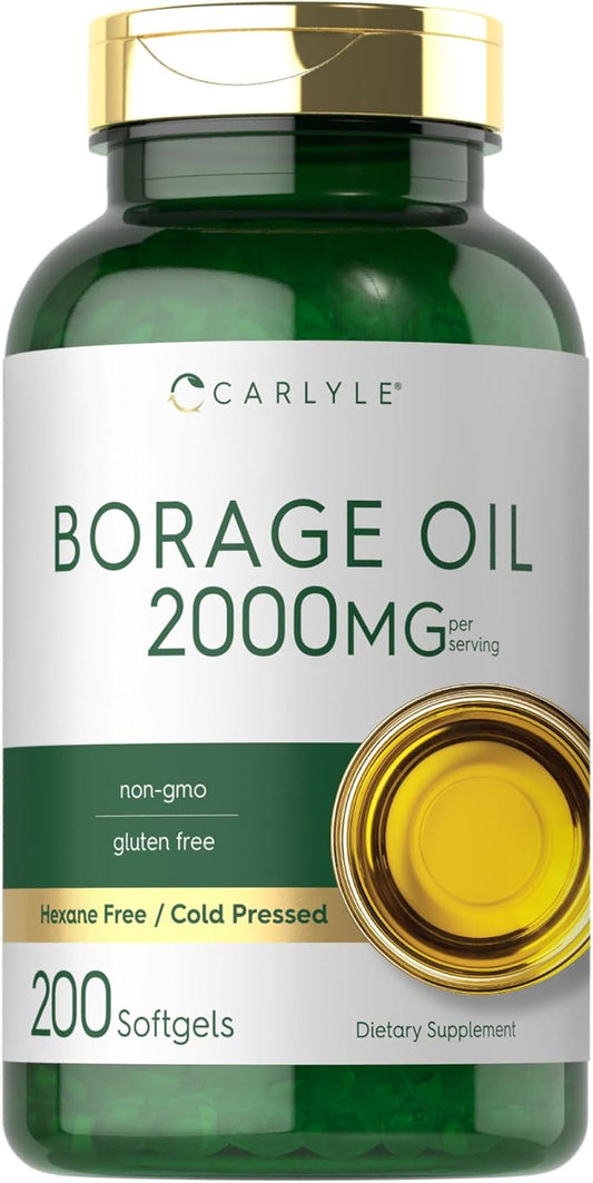 Premium Carlyle Borage Oil Softgels - 2000mg, 200 Capsules, 320mg GLA, Cold Pressed Seed Oil, Hexane-Free, Non-GMO, Gluten-Free