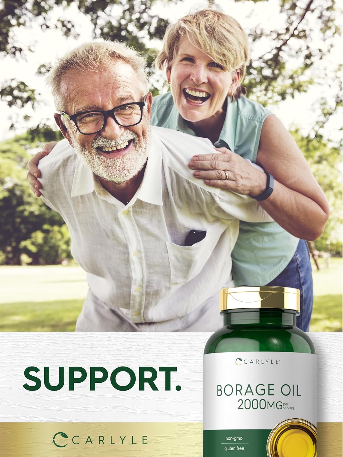 Premium Carlyle Borage Oil Softgels - 2000mg, 200 Capsules, 320mg GLA, Cold Pressed Seed Oil, Hexane-Free, Non-GMO, Gluten-Free