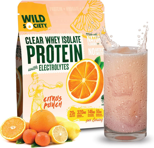 Premium Clear Whey Protein Powder with Electrolytes - Citrus Punch Flavor, 20g Protein, No Added Sugar, GMO-Free - 16 oz