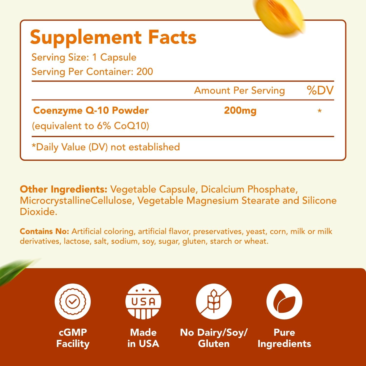 Premium Coenzyme Q10 200mg Capsules for Heart Health & Energy Support - Non-GMO Ubiquinone CoQ10 Supplement - 200 Count Pack for Daily Antioxidant Boost & Quick Absorption Formula