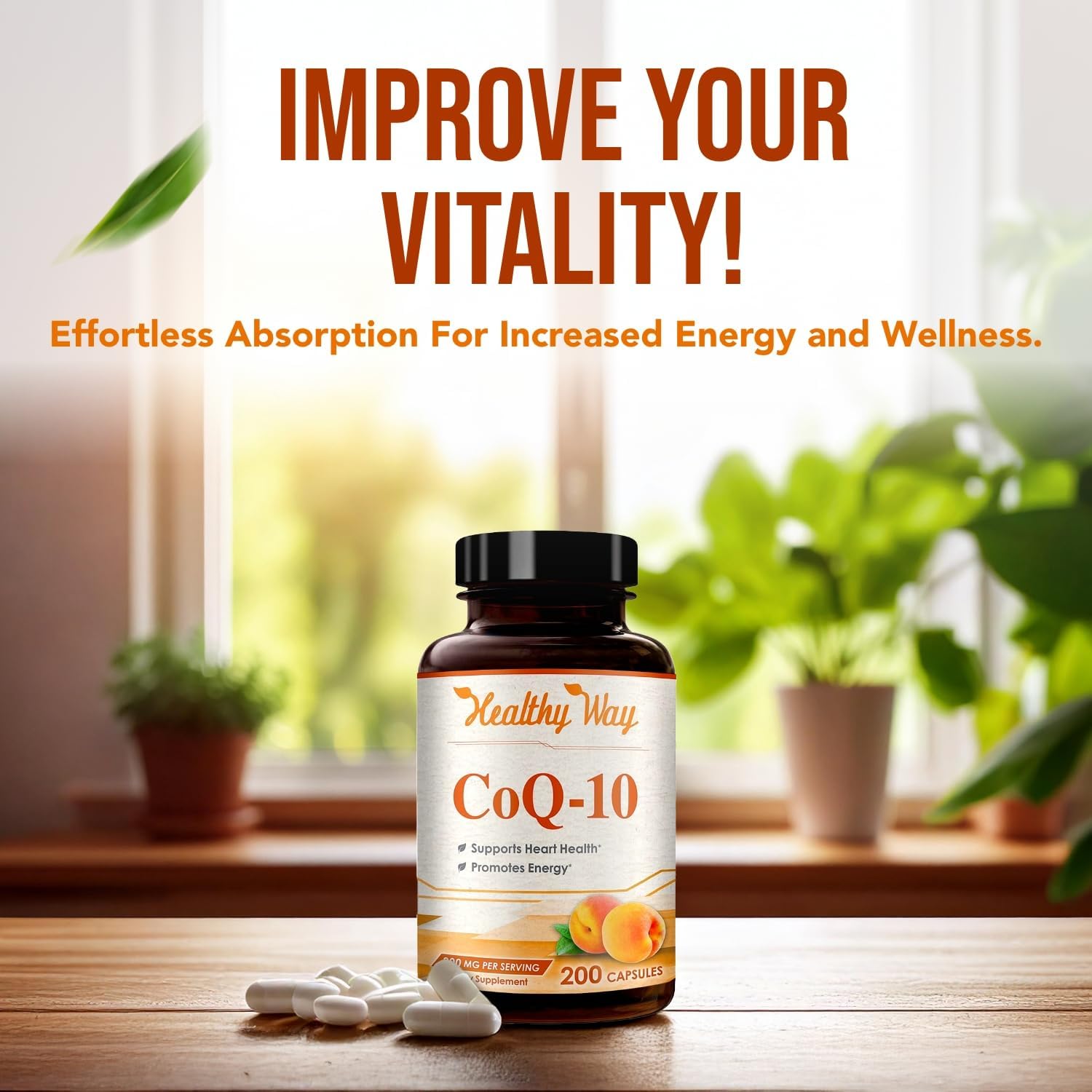 Premium Coenzyme Q10 200mg Capsules for Heart Health & Energy Support - Non-GMO Ubiquinone CoQ10 Supplement - 200 Count Pack for Daily Antioxidant Boost & Quick Absorption Formula