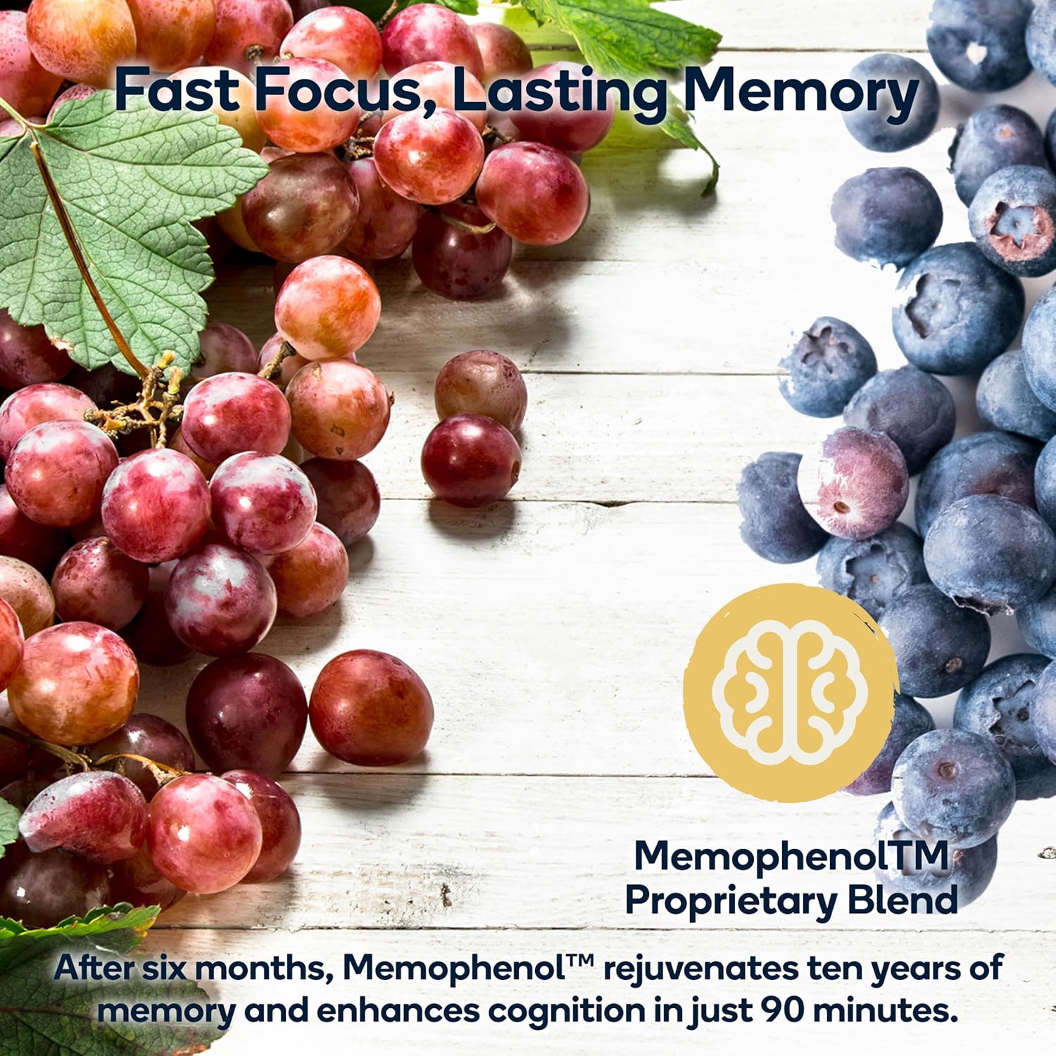 Premium Cognitive Enhancement Supplement with Natural Nootropics - Memophenol, Bacopa, & DMAE - 60 Veggie Capsules - Boost Focus and Mental Clarity