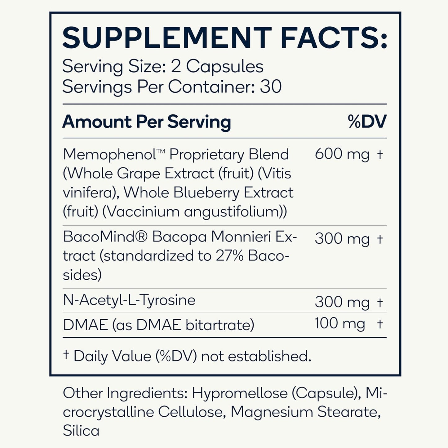 Premium Cognitive Enhancement Supplement with Natural Nootropics - Memophenol, Bacopa, & DMAE - 60 Veggie Capsules - Boost Focus and Mental Clarity