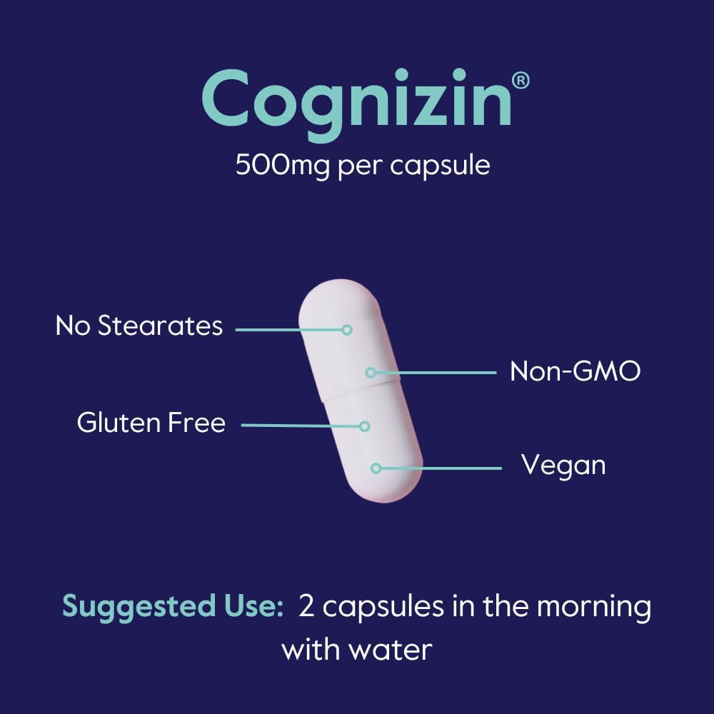 Premium Cognizin 500mg Brain Supplement - 120 Vegan Capsules for Memory & Focus - Choline Nootropic - Non GMO & Gluten Free