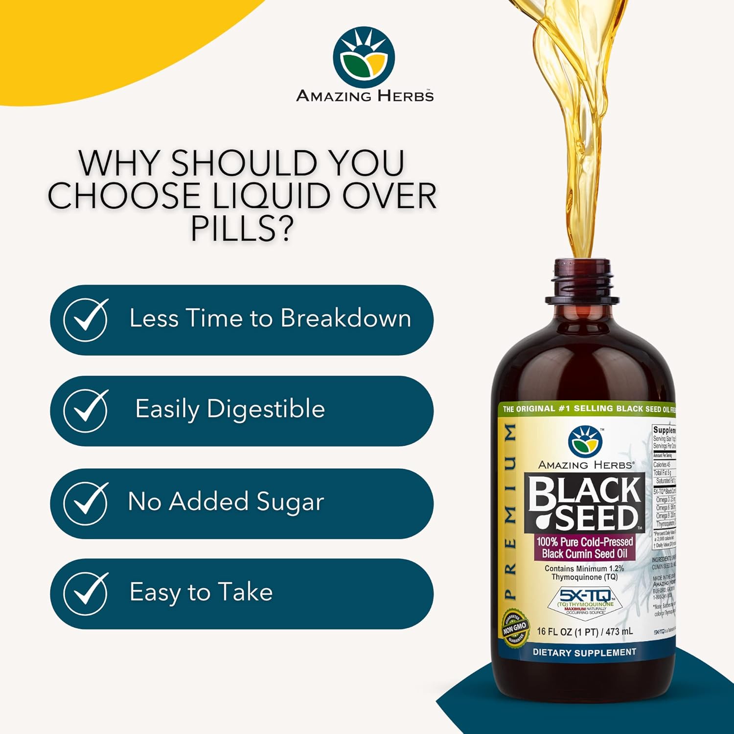 Premium Cold Pressed Black Seed Oil for Digestive Health, Immune Support, and Joint Mobility - 16 Fl Oz - Gluten Free & Non GMO