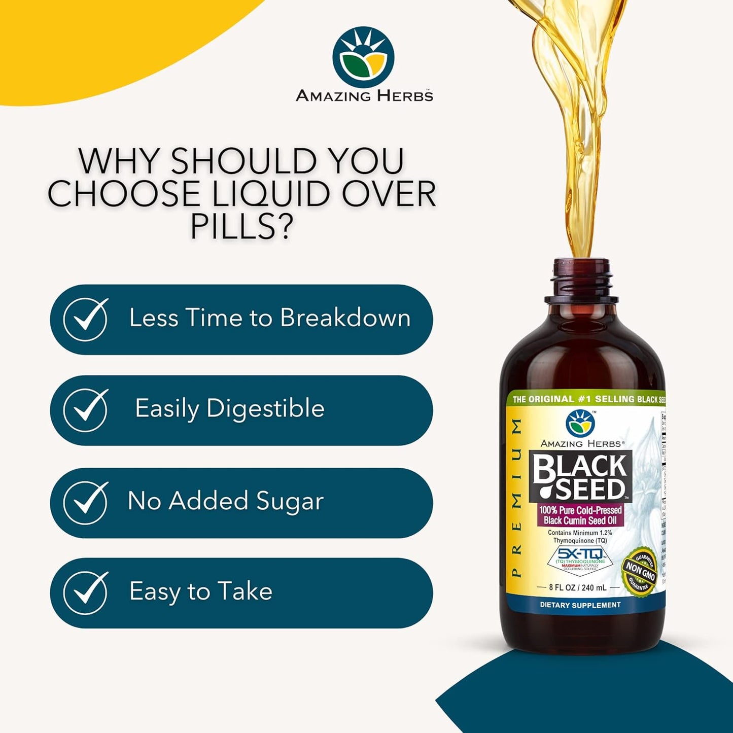 Premium Cold Pressed Black Seed Oil for Digestive Health, Immune Support, and Brain Function - 8 Fl Oz - Gluten Free & Non GMO - Nigella Sativa
