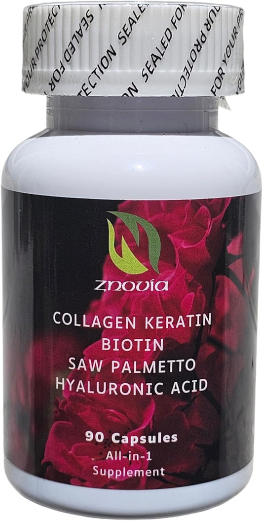 Premium Collagen, Biotin & Keratin Supplement for Hair, Skin, Nails - 90 Capsules with Saw Palmetto, Hyaluronic Acid, Vitamins E & Folic Acid - Natural DHT Blocker & Pumpkin Seed Formula