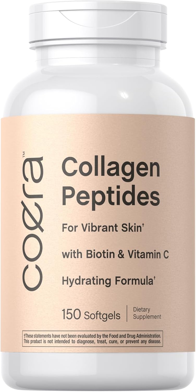 Premium Collagen Peptide Softgel Capsules - 150 Count | Skin Support with Biotin & Vitamin C | Grass Fed, Non-GMO, Gluten Free - Coera