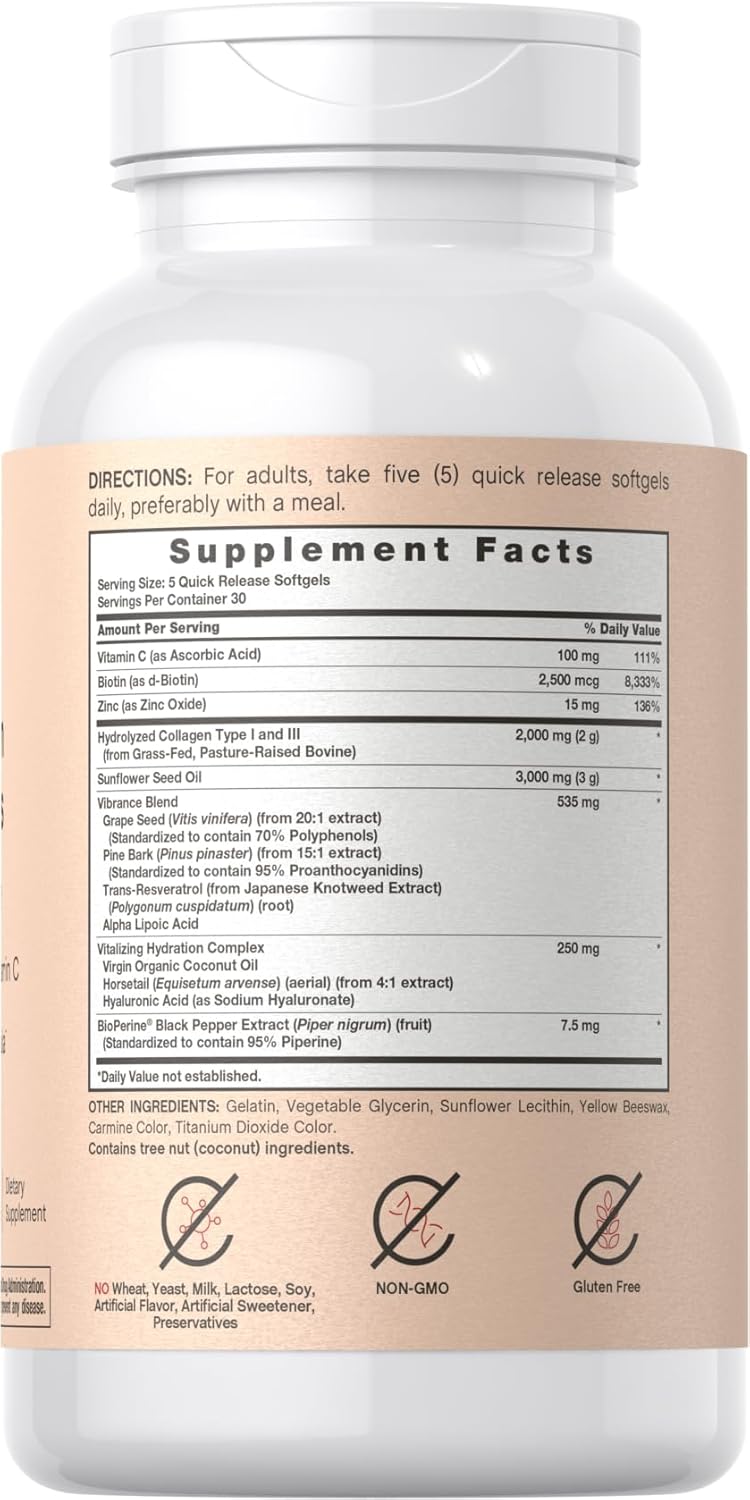 Premium Collagen Peptide Softgel Capsules - 150 Count | Skin Support with Biotin & Vitamin C | Grass Fed, Non-GMO, Gluten Free - Coera
