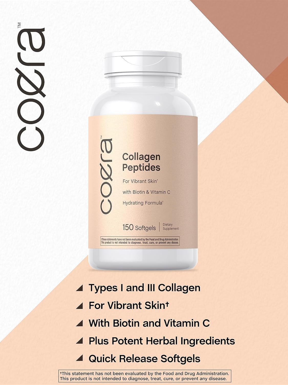 Premium Collagen Peptide Softgel Capsules - 150 Count | Skin Support with Biotin & Vitamin C | Grass Fed, Non-GMO, Gluten Free - Coera