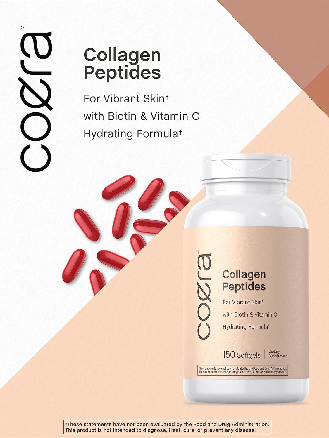Premium Collagen Peptide Softgel Capsules - 150 Count | Skin Support with Biotin & Vitamin C | Grass Fed, Non-GMO, Gluten Free - Coera